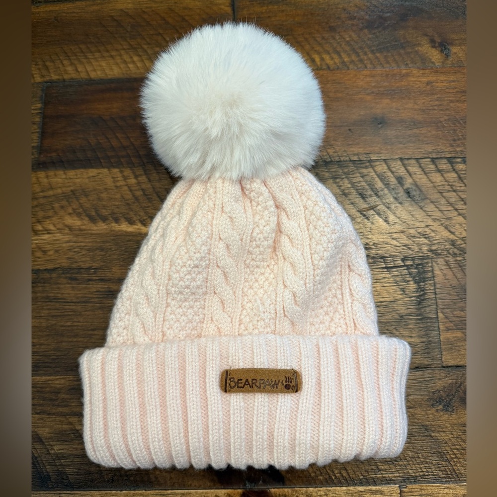 Baby’s Bearpaw Pink Cable Knit Beanie